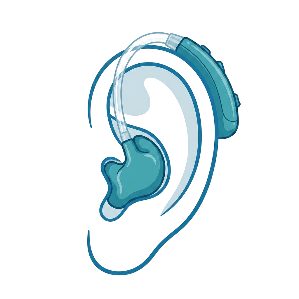 Behind the Ear (BTE) hearing aid illustration showing placement on the ear